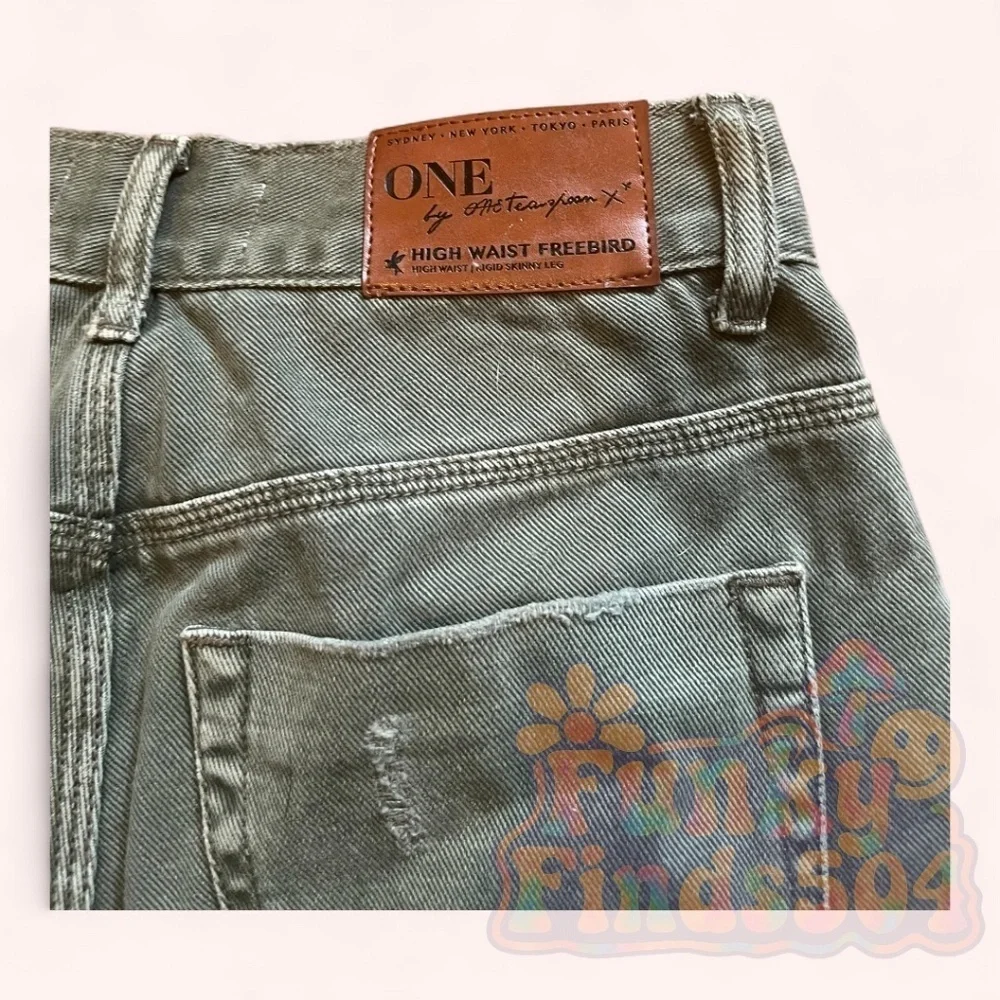 One Teaspoon Freebirds Jeans Military Super Khaki Distressed High Waist Size 26